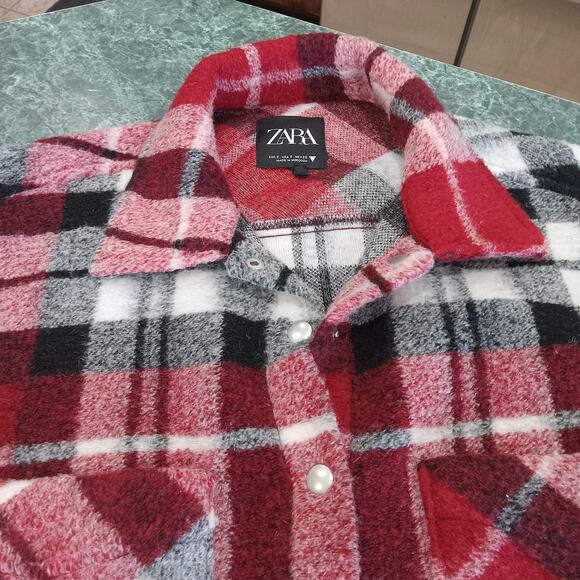 Zara Shacket Jacket Mens Womens Oversized Small Plaid Wool Blend Overshirt Cozy - Picture 6 of 14